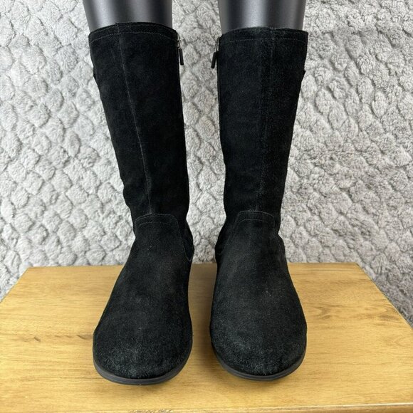 UGG Morgan Mid-Calf Womens Black Leather Suede Zip-Up Boots Size 6 - Picture 2 of 8